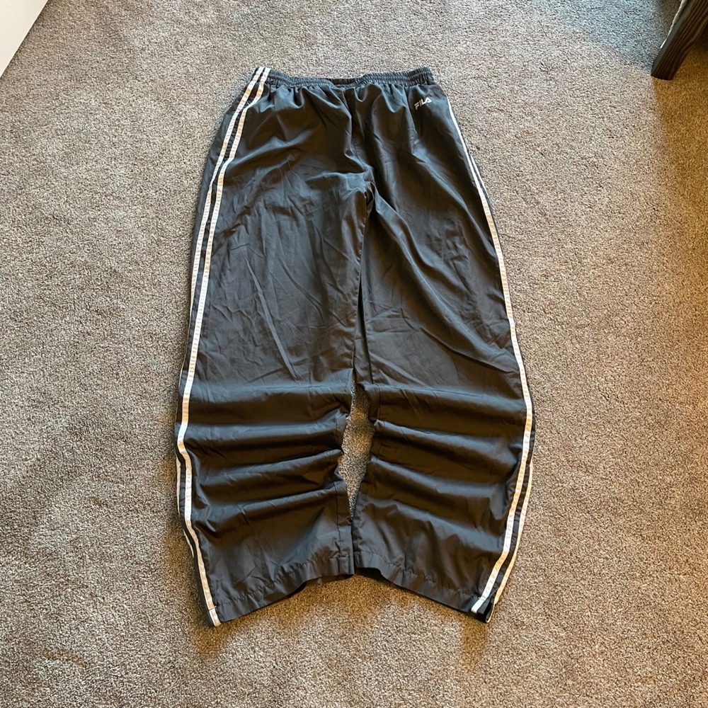 Mens Fila Track Pants Large Grey Excellent Side Stripe Mesh Lined Windbreaker